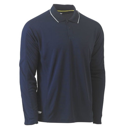 Navy, mens, modern fit, Bisley BK6425 Cool Mesh Long Sleeve Polo With Reflective Piping