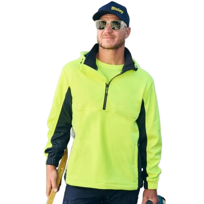 model view, yellow/navy, Bisley BK6571 Hivis Liquid Replellent Fleece Hoodie