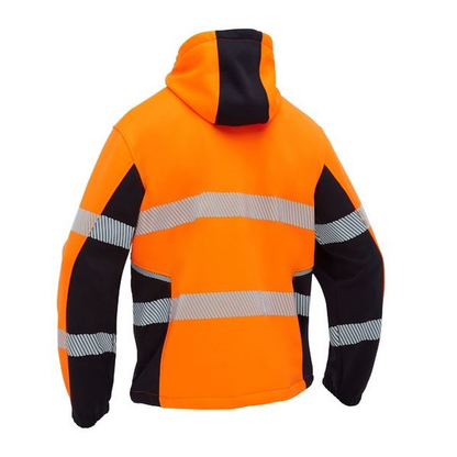 Hooded fleece, worksite, Bisley BK6571T FLX & Move™ Hi Vis Taped Liquid Repellent Fleece Hoodie, orange rear view