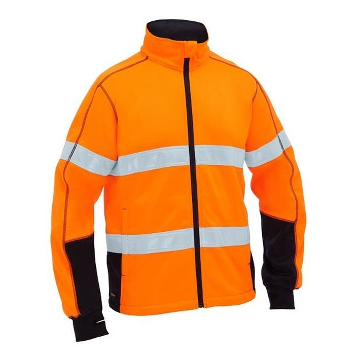 Orange/ navy, reflective tape, zip up , high collar, Bisley BK6611T Mens Taped Hi Vis Zip Front Fleece, front view
