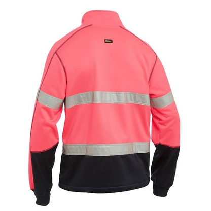 Hi visability pink/navy, rear view, Bisley BK6611T Mens Taped Hi Vis Zip Front Fleece