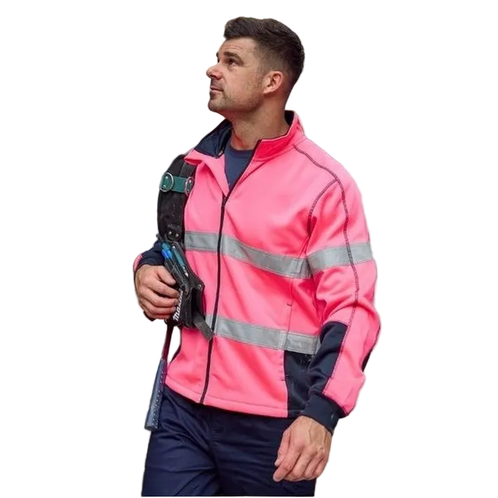Model view, pink/navy, Bisley BK6611T Mens Taped Hi Vis Zip Front Fleece