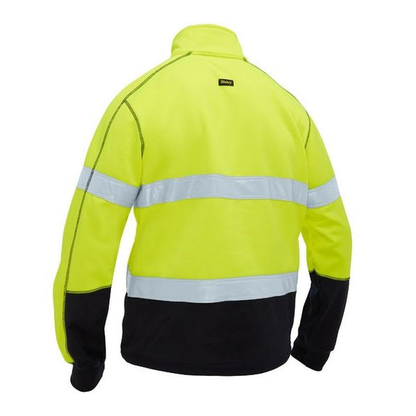 Yellow/navy, back view, Bisley BK6611T Mens Taped Hi Vis Zip Front Fleece