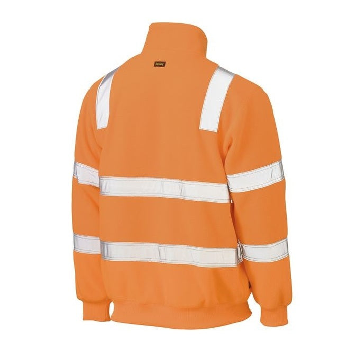 Bisley BK6816T Taped HiVis Rail Polar Fleece Jumper, rail orange, rear view