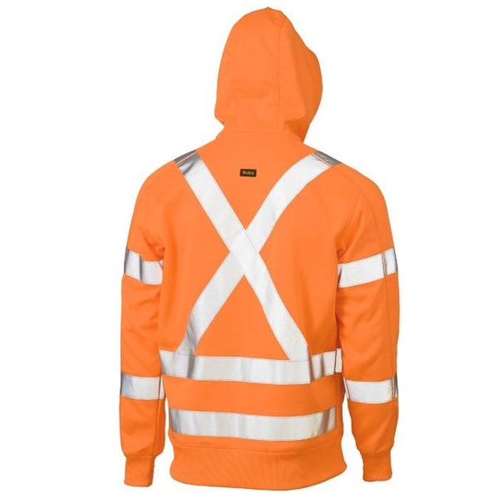 Bisley BK6819XT X Taped HiVis Zip Front Fleece Rail Hoodie, rail orange, rear view