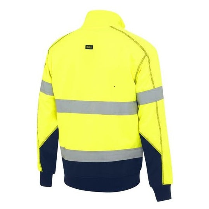 Bisley BK6987T Taped HiVis Fleece Pullover With Sherpa Lining, yellow/navy, back view