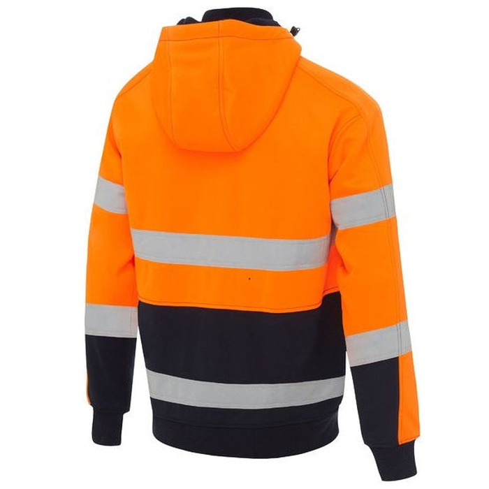 Bisley BK6988T Taped HiVis Fleece Hoodie With Sherpa Lining, rear view, orange/navy