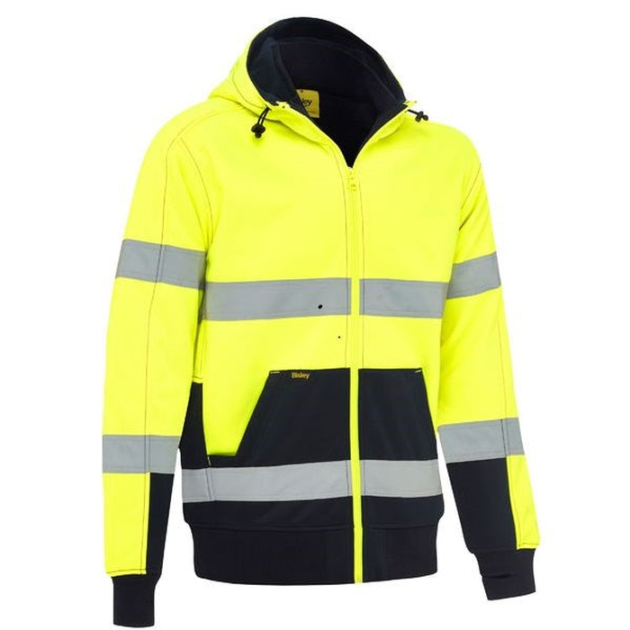 Bisley BK6988T Taped HiVis Fleece Hoodie With Sherpa Lining, Yellow/navy, warm tradie hoodie, Bisley BK6988T Taped HiVis Fleece Hoodie With Sherpa Lining, front view