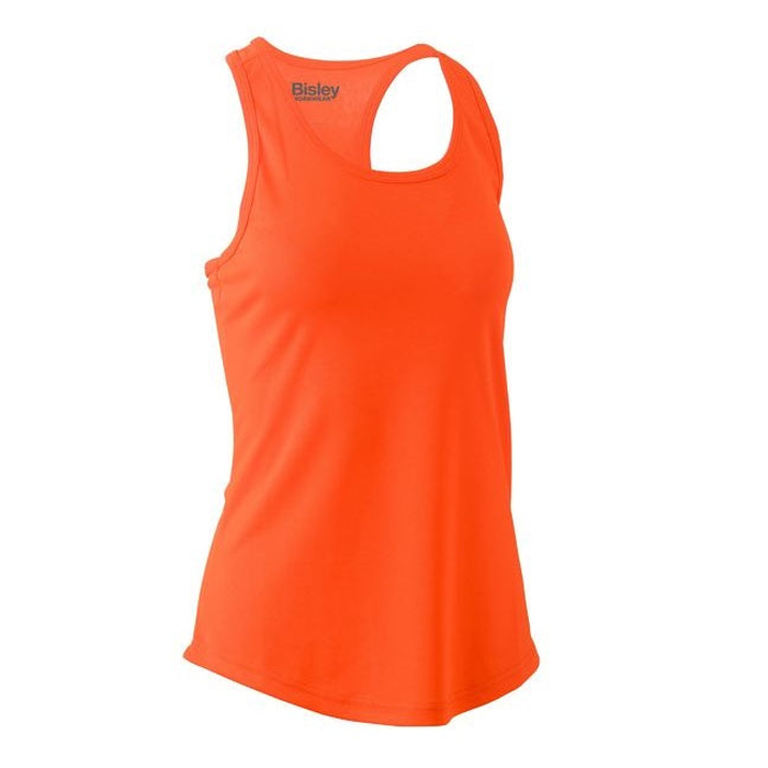 Fluro Orange, UPF Protection, Bisley BKL0439 Womens Racer Back Singlet, front view