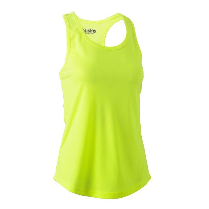 Bright neon yellow, Bisley BKL0439 Womens Racer Back Singlet, front view