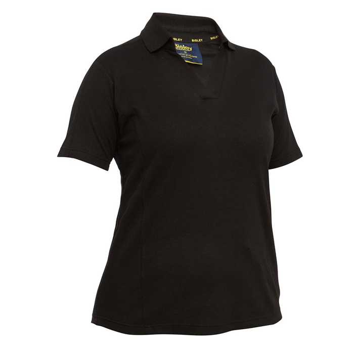 Classic black, workwear, premium fabric, Bisley BKL1202 Womens Short Sleeve Polo, front view