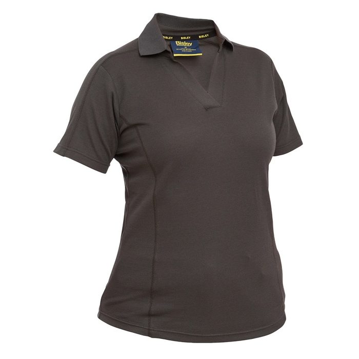 Charcoal, feminine fit, Bisley BKL1202 Womens Short Sleeve Polo, v neck, front view