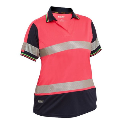 Pink/navy, Bisley BKL1225T Womens Short Sleeve Taped 2-Tone HiVis V-Neck Polo, front view