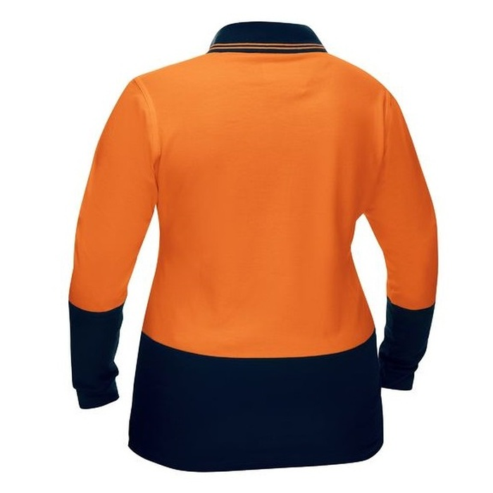 Bisley BKL6234 Womens HiVis V-Neck Polo, orange/navy, rear view