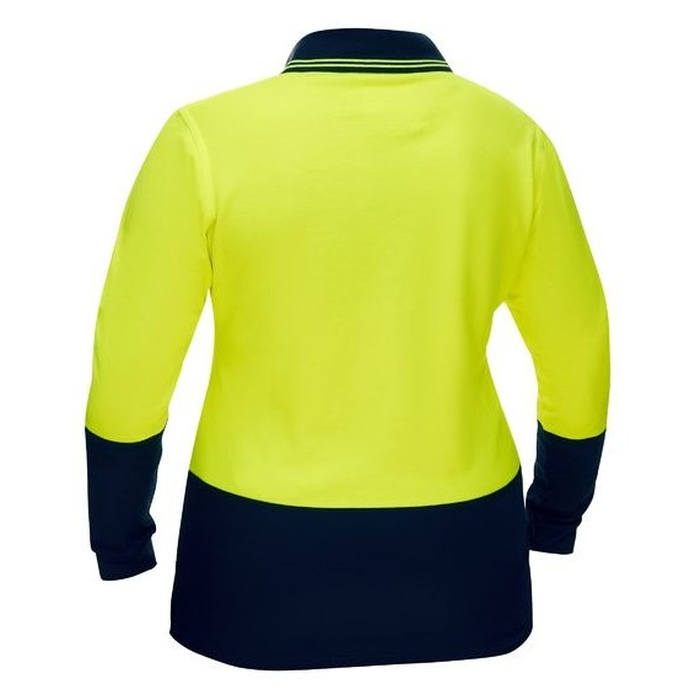 Bisley BKL6234 Womens HiVis V-Neck Polo, yellow/navy, rear view