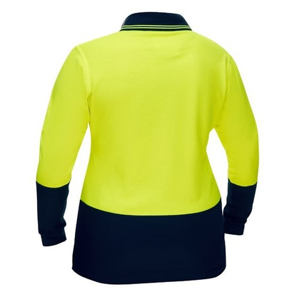 Bisley BKL6234 Womens HiVis V-Neck Polo, yellow/navy, rear view