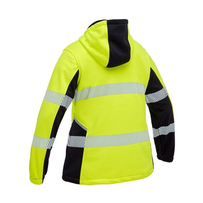 Bisley BKL6571T Womens FLX & Move™ Hi Vis Taped Liquid Repellent Fleece Hoodie, yellow/navy back view