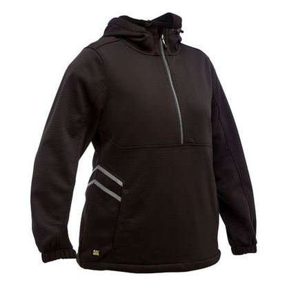 Ladies black, half-zip neckline, long sleeves, Bisley BKL6574 Womens FLX & Move™ Liquid Repellent Fleece Hoodie, front view