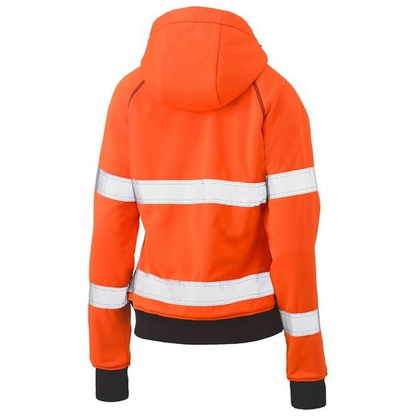 Orange, rear view, Bisley BKL6819T Womens Taped HiVis Fleece Hoodie