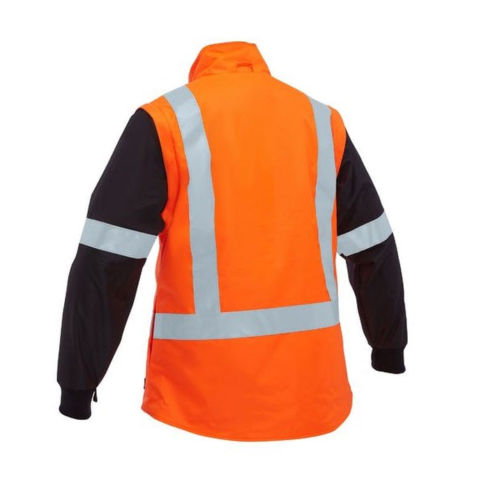 Bisley BKL6975 Womens Taped Hi Vis 5 In 1 Rain Jacket, orange/navy, alternative back view