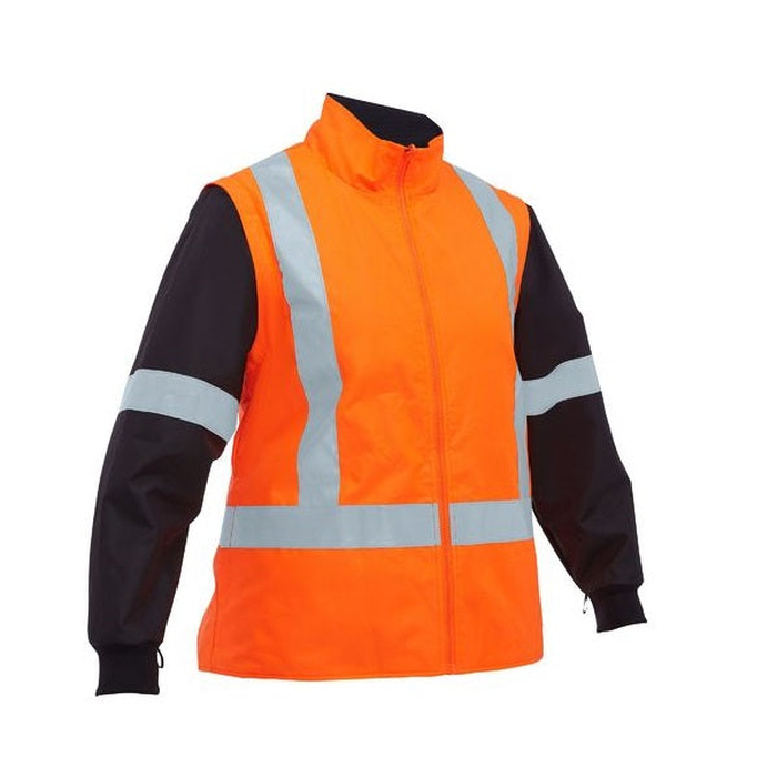 Bisley BKL6975 Womens Taped Hi Vis 5 In 1 Rain Jacket, orange/navy, alternative front view
