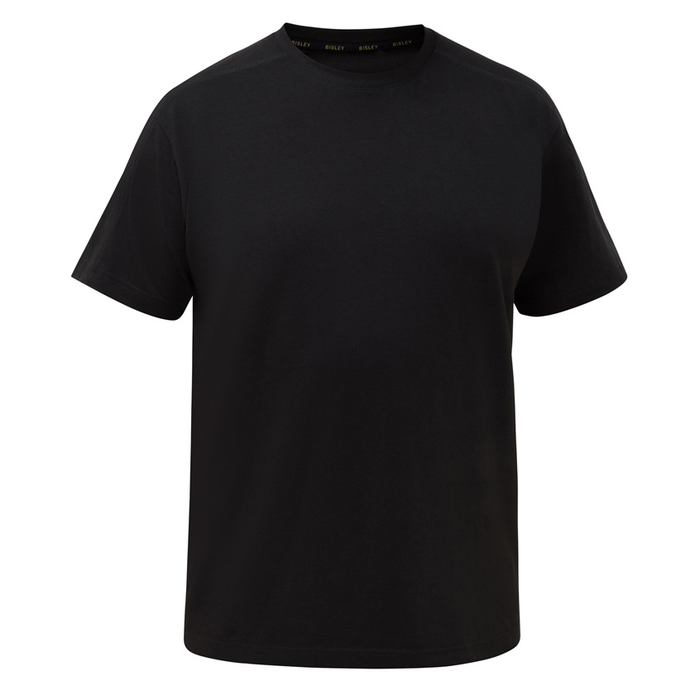 Bisley BKT078 Cotton Essential Tee, black, round neck, easy care, front view, mens