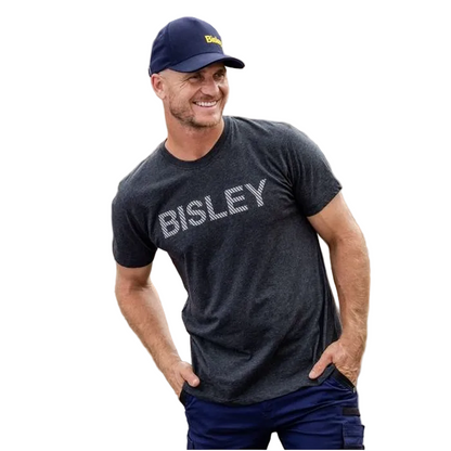 Model view of mens charcoal, Bisley BKT081 Segmented Printed Tee