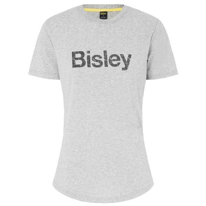 Ladies everyday workwear premium, Bisley BKTL064 Womens Cotton Logo Tee, front view, grey marle