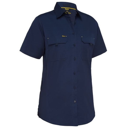 Navy blue, double front pockets, Bisley BL1414 Womens X Airflow Ripstop Shirt, front view