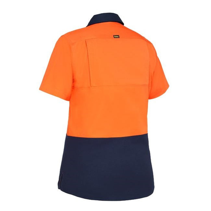 Bisley BL1895 Womens Cool Lightweight HiVis Drill Shirt, orange/navy rear view