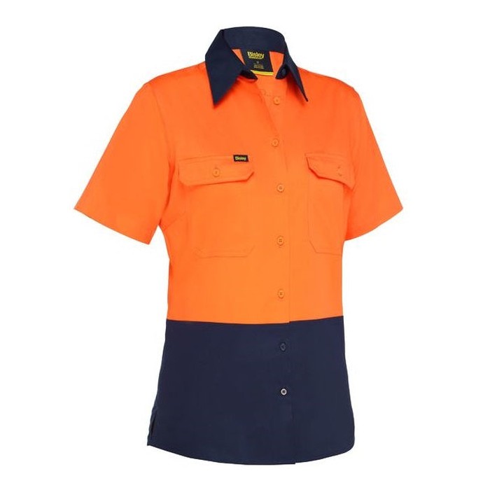 Short sleeve orange/navy, Bisley BL1895 Womens Cool Lightweight HiVis Drill Shirt, front view