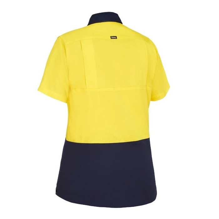 Bisley BL1895 Womens Cool Lightweight HiVis Drill Shirt, yellow/navy rear view
