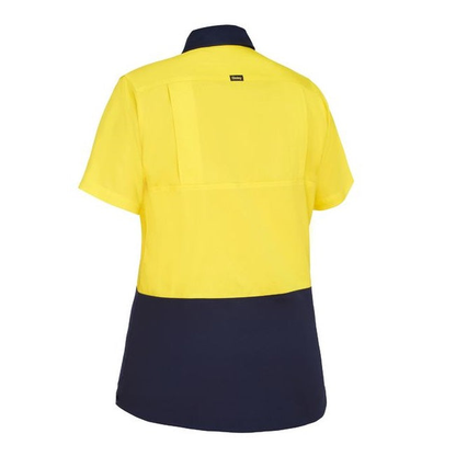 Bisley BL1895 Womens Cool Lightweight HiVis Drill Shirt, yellow/navy rear view