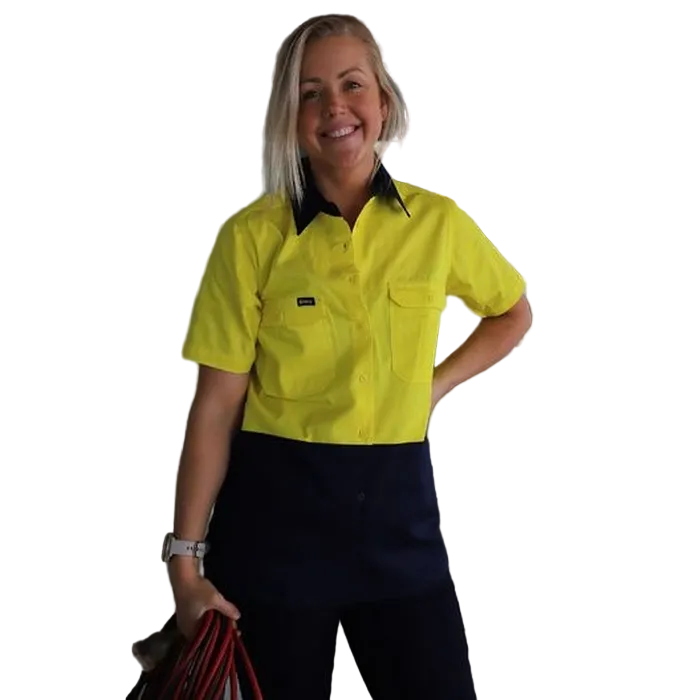 model view, Bisley BL1895 Womens Cool Lightweight HiVis Drill Shirt