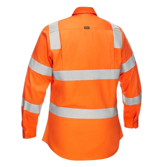 Bisley BL6016T Womens Taped Biomotion Cool Lightweight Hivis Shirt, orange, rear view