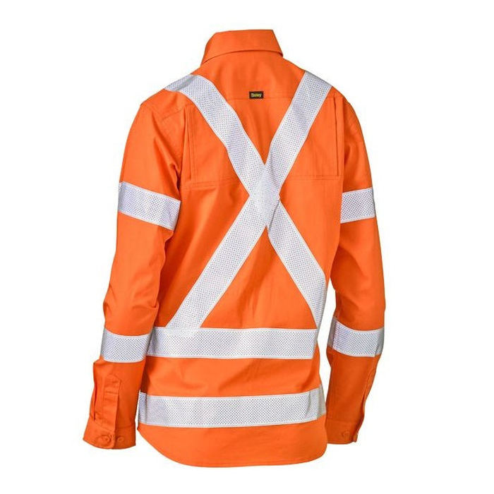 Bisley BL6166XT Womens Taped X Back Cool Lightweight HiVis Drill Shirt, rail orange, back view