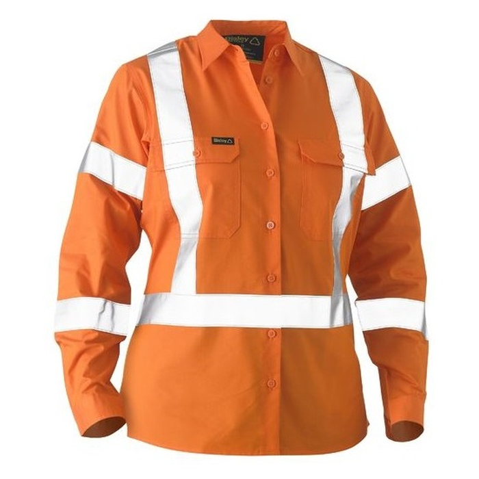 Hi visibility, Orange, NSW Rail, Bisley BL6266XT Womens X Taped HiVis Recycled Drill Shirt, front view