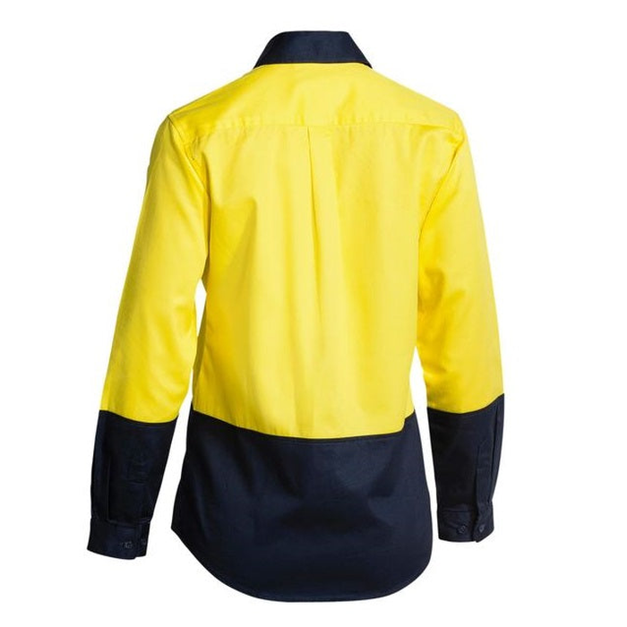 Back view, yellow/navy, Bisley BL6267 Womens 2-Tone HiVis Drill Long Sleeve Shirt