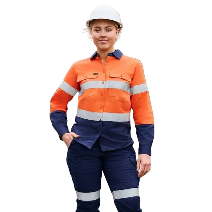 Bisley BL6390T Industrial Womens Taped Hi Vis Cool Lightweight Vented Shirt, model front view