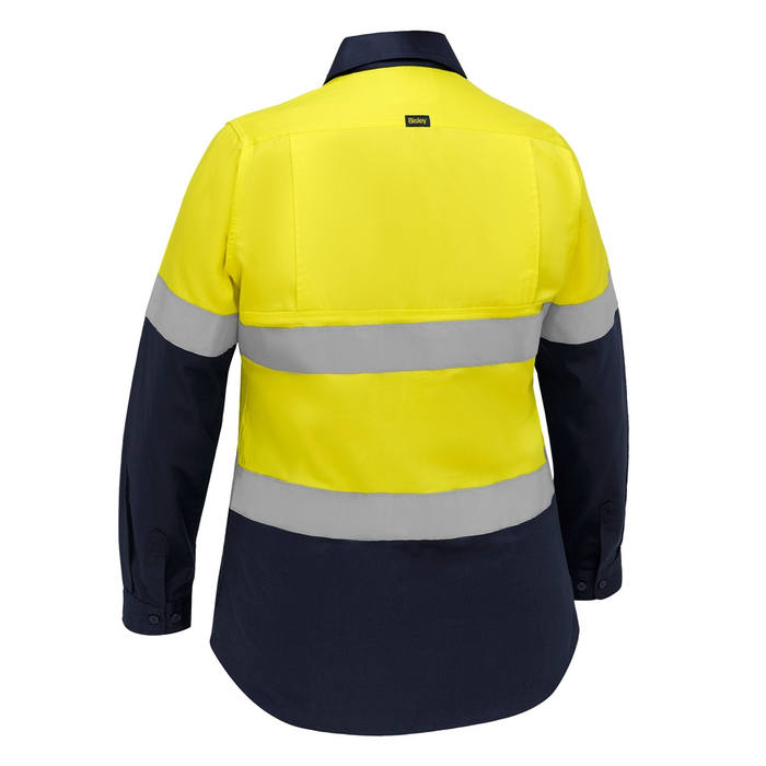 Yellow with navy, Bisley BL6390T Industrial Womens Taped Hi Vis Cool Lightweight Vented Shirt, rear view