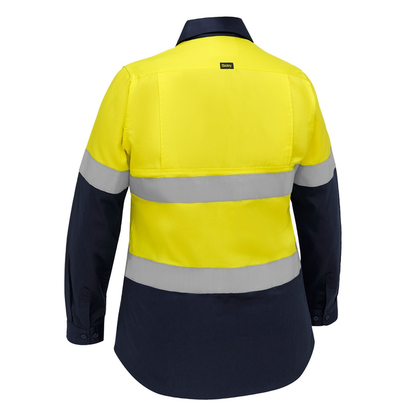Yellow with navy, Bisley BL6390T Industrial Womens Taped Hi Vis Cool Lightweight Vented Shirt, rear view