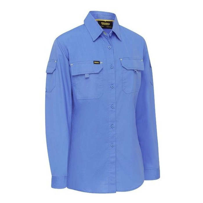 Blue, ladies fit, Bisley BL6414 Womens X Airflow Ripstop Long Sleeve Shirt, roll up sleeves, front view