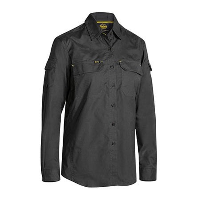 Charcoal, modern fit, Bisley BL6414 Womens X Airflow Ripstop Long Sleeve Shirt, front view