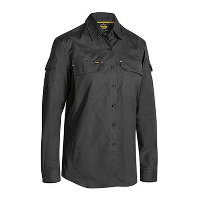 Charcoal, modern fit, Bisley BL6414 Womens X Airflow Ripstop Long Sleeve Shirt, front view
