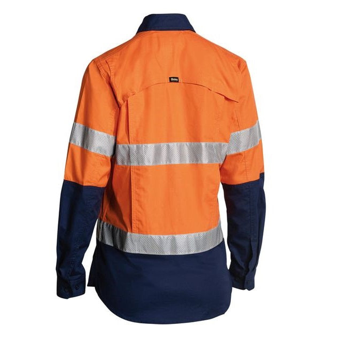 Bisley BL6415T Womens 3M Taped HiVis X Airflow Ripstop Shirt, orange/navy, rear view