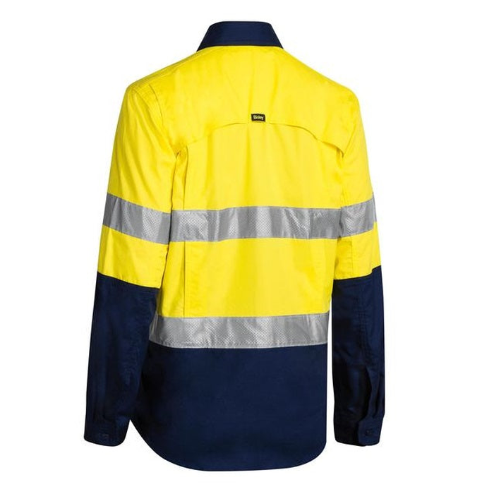 Bisley BL6415T Womens 3M Taped HiVis X Airflow Ripstop Shirt, yellow/navy, rear view