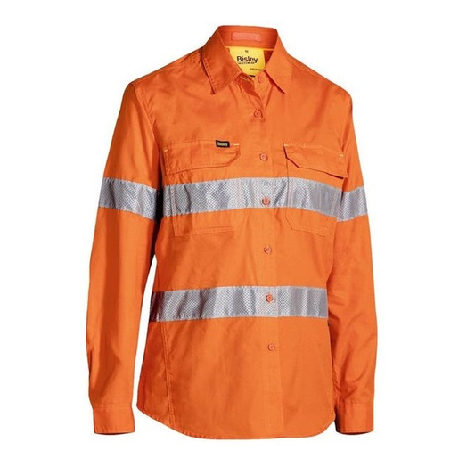 Orange hi visibility, Bisley BL6416T Womens X Airflow™ Taped Hi Vis Ripstop Shirt, womens specific fit, front view