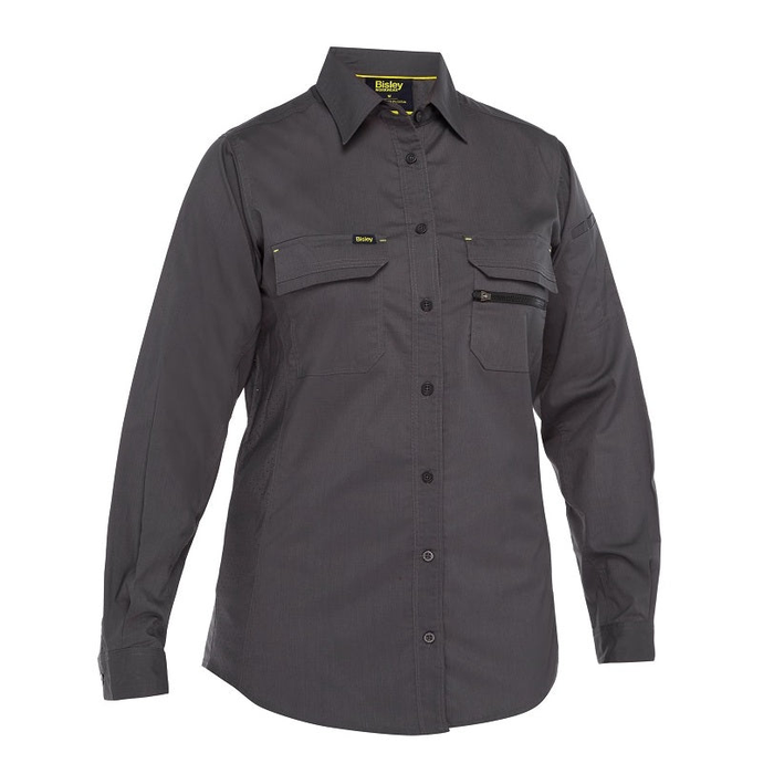 Bisley BL6490 Womens X Airflow Stretch Ripstop Shirt, charcoal, long sleeve, front view
