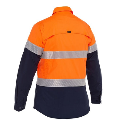 Bisley BL6491T Womens X Airflow HiVs Taped Stretch Ripstop Shirt, orange/navy, rear view