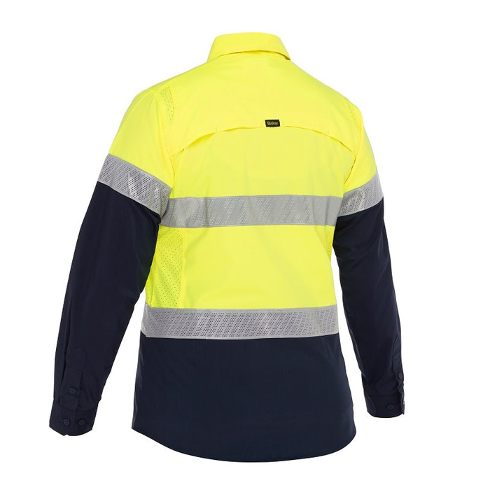 Bisley BL6491T Womens X Airflow HiVs Taped Stretch Ripstop Shirt yellow/navy, rear view
